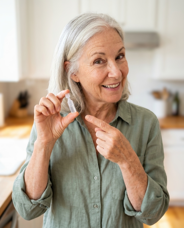 Real Rain RX customer with prescription-strength eye drop vials